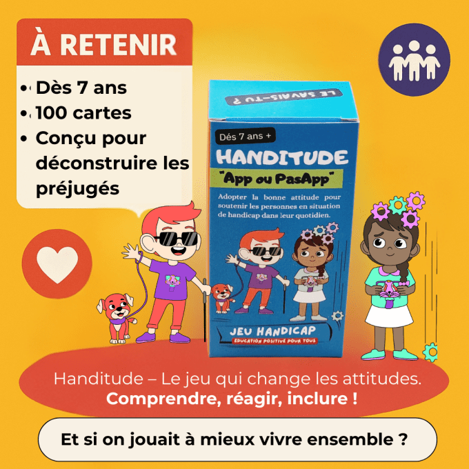 Handitude – Jeu de cartes pour enfants dès 7 ans | 100 cartes | Réactions face au handicap | Sensibi