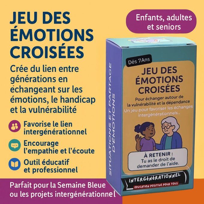 Jeu des Émotions Croisées | Cartes intergénérationnelles dès 7 ans, idéal semaine bleu