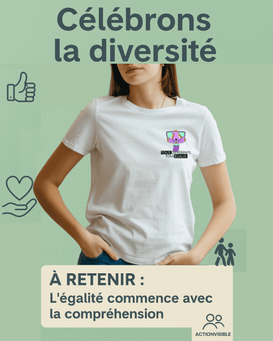 T-shirt blanc Michi – Sensibilisation au handicap invisible | Unisexe | Message inclusion et différe
