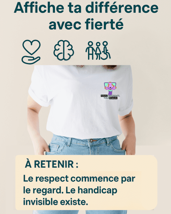 T-shirt blanc Michi – Sensibilisation au handicap invisible | Unisexe | Message inclusion et différe